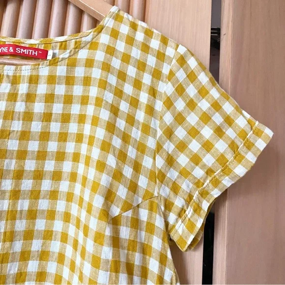 Pyne & Smith Blouse No.14 Linen T-shirt yellow gingham check - Picture 2 of 7